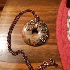 Wire wrapped unakite necklace